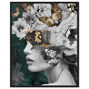 Art Remedy Hidden Golden Butterflies in Emerald Gold Fashion Wall Art Framed - 1 of 4