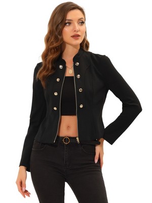 Allegra K Women's Vintage Double-Breasted Motorcycle Zip-Up Steampunk  Jacket Black Small