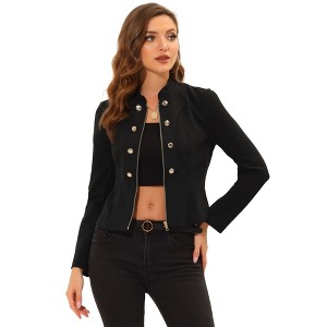 Allegra K Women's Vintage Double-Breasted Motorcycle Zip-Up Steampunk Jacket - 1 of 4