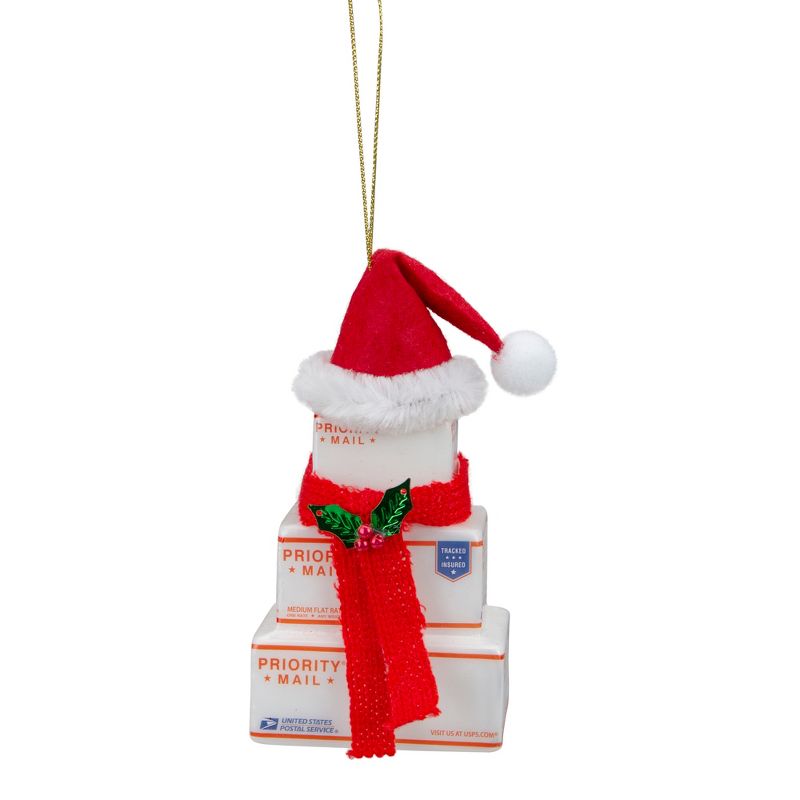 Northlight 4.5" White and Red "USPS Priority Mail" Stacked Packages Santa Hat Christmas Ornament, 1 of 6