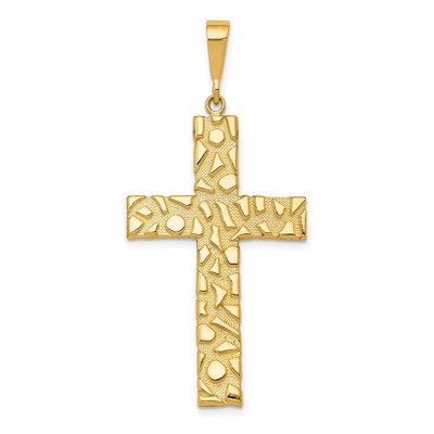 Black Bow Jewelry Men's 14k Yellow Gold Nugget Style Cross Pendant, 23 x 50mm