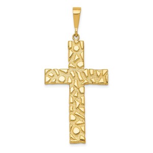 Black Bow Jewelry Men's 14k Yellow Gold Nugget Style Cross Pendant, 23 x 50mm - 1 of 4