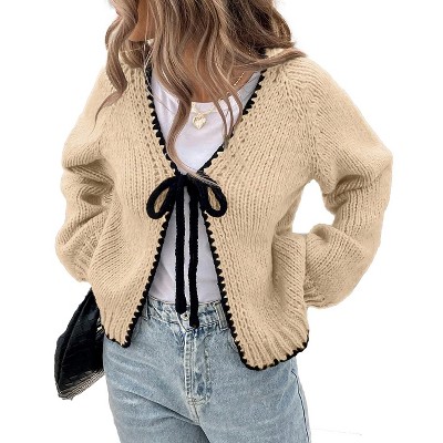 Womens Fall Cardigan Sweaters 2025 Long Sleeve Open Front Tie Knit Loose Cute Lightweight Sweater