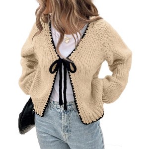 Womens Fall Cardigan Sweaters 2025 Long Sleeve Open Front Tie Knit Loose Cute Lightweight Sweater - 1 of 2