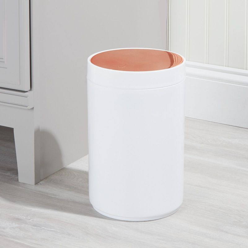 mDesign Plastic Small Round Trash Can Wastebasket, Swing Lid, 2 of 7