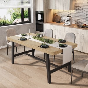 Industrial Dining Table for 6~8 People, 78.7" Long Rectangle Dining Table, Wooden Kitchen Table with Sturdy Metal Frame,Dinner Table for Kitchen-Gray - 1 of 4