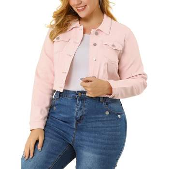 Agnes Orinda Women's Plus Size Cropped Long Sleeve Trendy Fashion Denim Jean Jackets