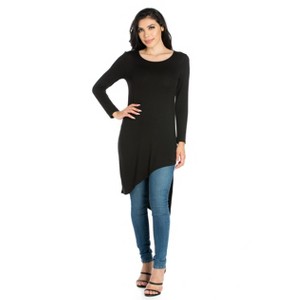 24seven Comfort Apparel Womens Long Sleeve Knee Length Asymmetrical Tunic Top - 1 of 4