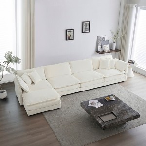TiramisuBest Modular Sectional Sofa for Living Room,U Shaped Couch 5 Seater Convertible Sectional Couch with 1 Ottoman ,White Chenille - 1 of 4