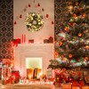 22 Inch Artificial Christmas Wreath with Ball Ornaments, Golden Leaves, Pine Needles and LED Light Winter Wreath with Timer for Door Window Fireplace - 2 of 4