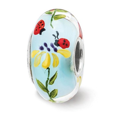 Black Bow Jewelry Fenton Sterling Silver Hand Painted Ladybug Love Glass Bead Charm