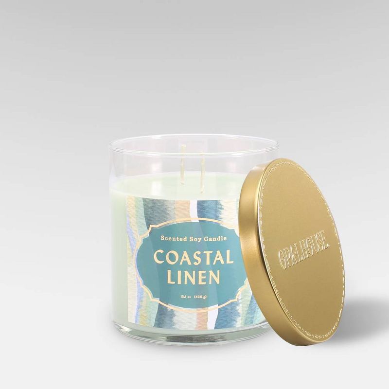 15.1oz Lidded Glass Jar 2-Wick Candle Coastal Linen - Opalhouse&#8482;, 1 of 3
