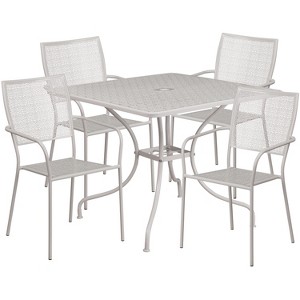 Flash Furniture Oia Commercial Grade 35.5" Square Light Gray Indoor-Outdoor Steel Patio Table Set with 4 Square Back Chairs - 1 of 4