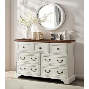 HDZNVF Farmhouse 7 Drawers Dresser, Rustic Chest Of Drawers With Natural Texture - 1 of 4