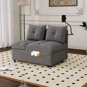 SKRAN versatile foldable sofa bed , modern sofa velvet pull-out bed, loveseat sofa adjustable back and with USB port and swivel phone stand,Grey - 1 of 4
