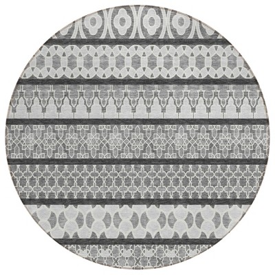 Gray Charcoal And Silver Quatrefoil Washable Indoor Outdoor Area Rug