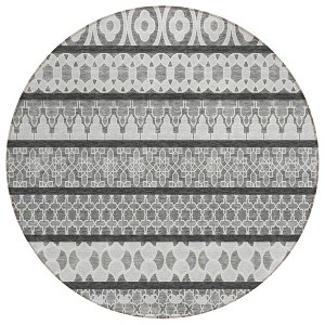 Gray Charcoal And Silver Quatrefoil Washable Indoor Outdoor Area Rug - 1 of 4