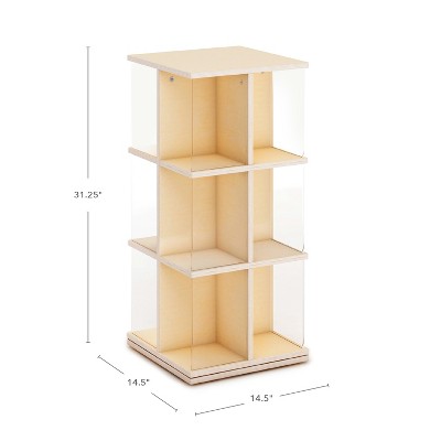 Natural Birch Rotating 3-Tier Kids' Book Display with Acrylic Sides
