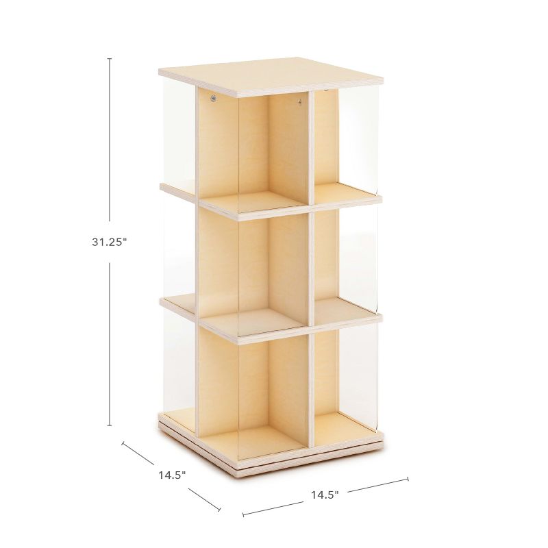 Guidecraft EdQ Rotating 3 Tier Book Display: Kids' Wooden Spinning Bookshelf with Acrylic Shelves for Storage in Classroom or Playroom, 5 of 6