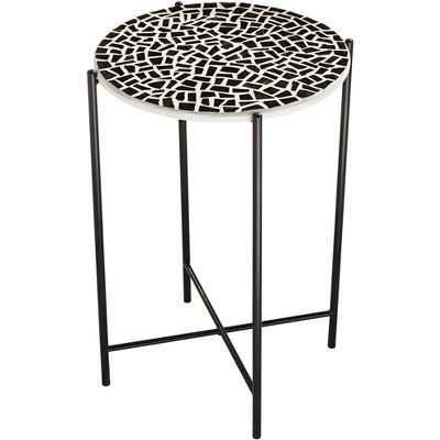 Teal Island Designs Modern Black Metal Round Outdoor Accent Side Table 15" Wide Mosaic Tabletop for Front Porch Patio House Balcony