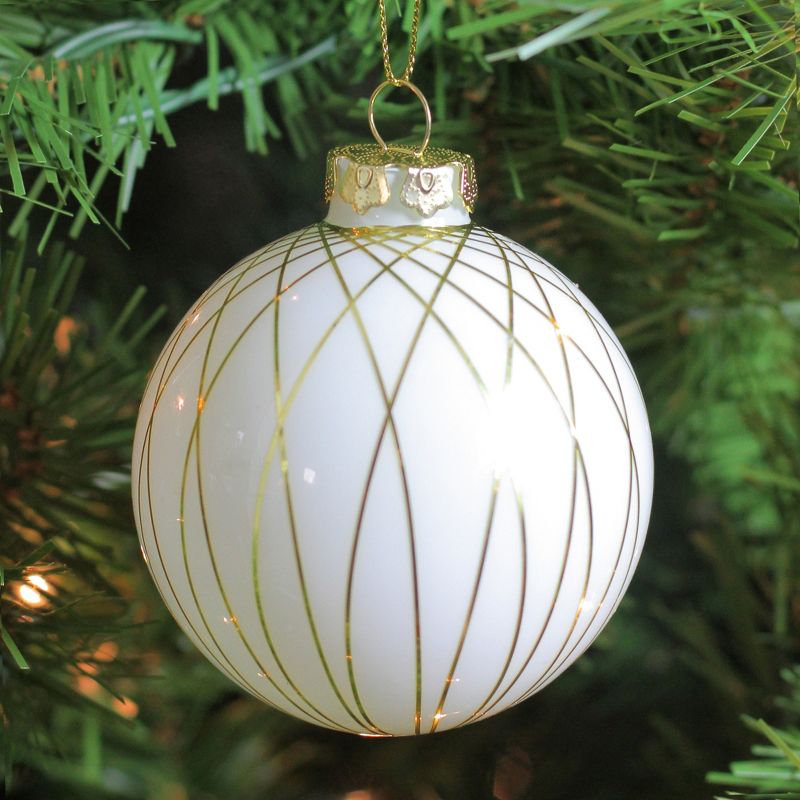 Northlight White and Gold Geometric Shiny Glass Christmas Ball Ornament 3.25" (80mm), 2 of 4