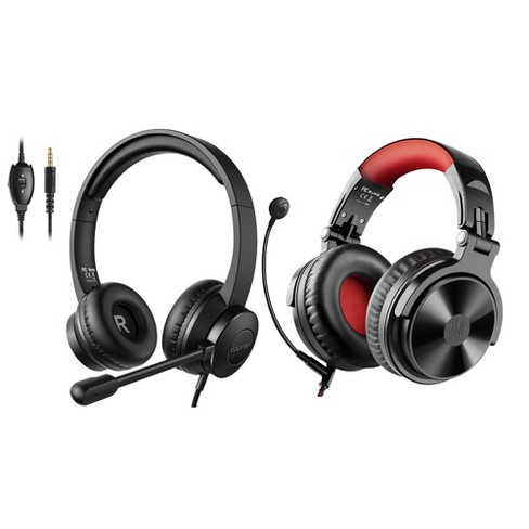 OneOdio Pro M Black Red Over Ear Bluetooth Wired Wireless Gaming Headset Red with S100 Headphones with Adjustable Boom Microphone Black