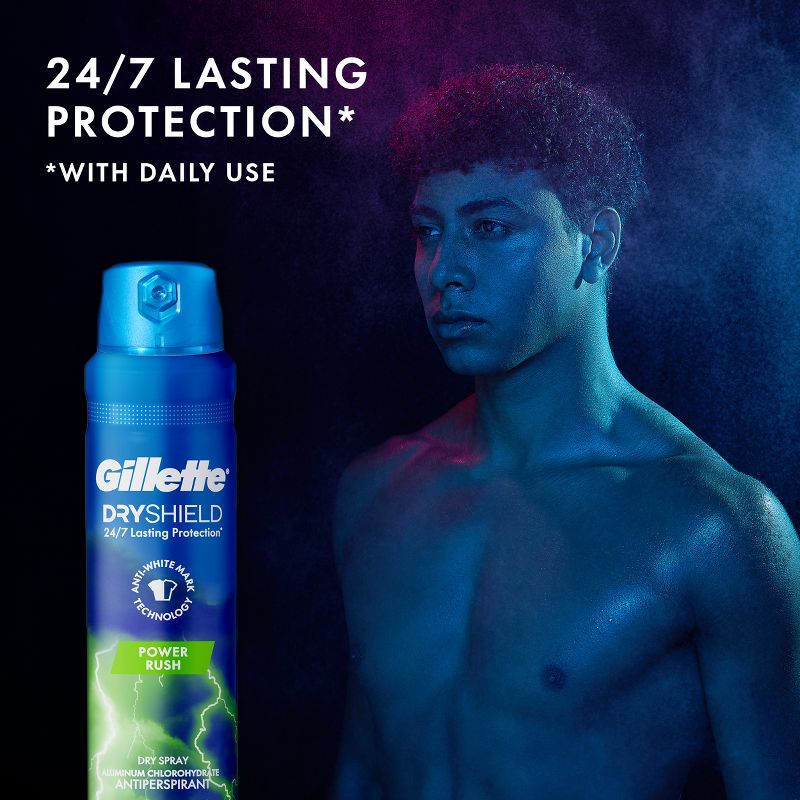 Gillette Dry Spray Antiperspirant and Deodorant for Men - Power Rush - 4.3oz, 4 of 10