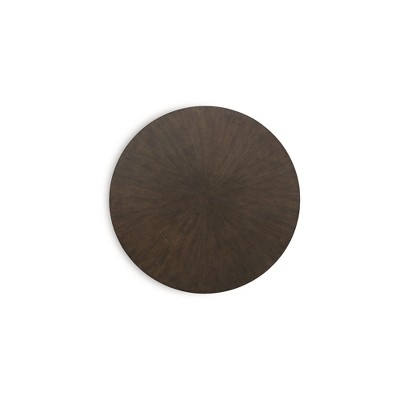 Round Espresso Brown Wood and Gold Metal Coffee Table
