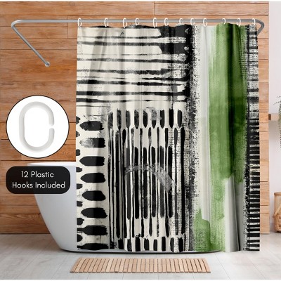 Abstract Green and Black Polyester Shower Curtain