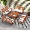 Tangkula 8-Piece Acacia Wood Patio Conversation Set Outdoor Furniture Set w/ 4 Armchairs - 2 of 4