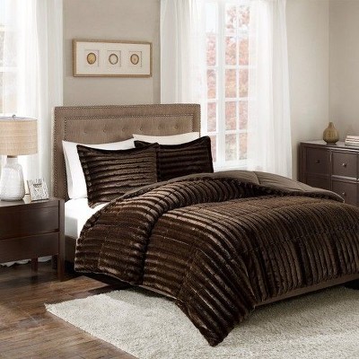 Sapphtopaz 3-Peice Faux Fur Comforter Set, All-Over Pleated Fur Bedding Set with Matching Shams, Hypoallergenic Polyester, OEKO-TEX Certified