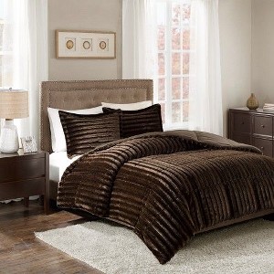 Sapphtopaz 3-Peice Faux Fur Comforter Set, All-Over Pleated Fur Bedding Set with Matching Shams, Hypoallergenic Polyester, OEKO-TEX Certified - 1 of 3