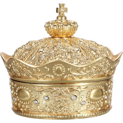 Vintage Jewelry Box, Antique Crown Design Trinket Treasure Chest Storage Organizere