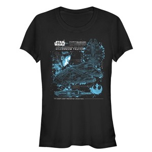 Juniors Womens Star Wars The Last Jedi Millennium Falcon Plans T-Shirt - 1 of 3