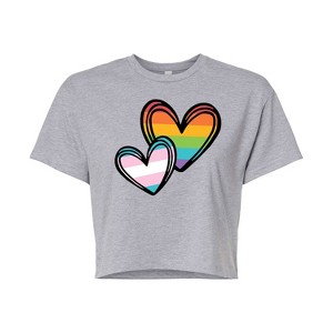Women's - Instant Message - Rainbow And Trans Flag Hearts Cropped Graphic T-Shirt - 1 of 4