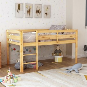 NicBex Twin Size Loft Bed Low Rise Design Pine Bed Frame with Ladder and Full Length Guardrail, No Box Spring Required - 1 of 4