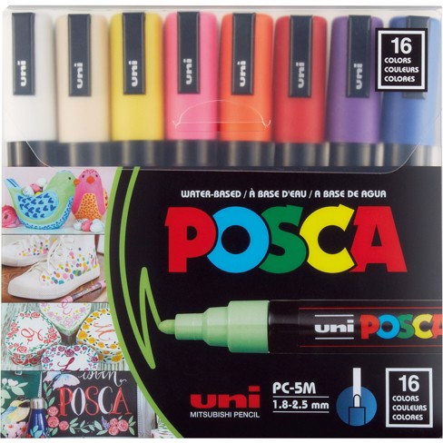 Uni Posca 16pk Pc-5m Water Based Paint Markers Medium Point 1.8-2.5mm In  Assorted Colors : Target