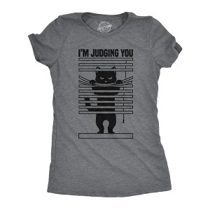 Womens Im Judging You Funny T Shirts Sarcastic Kitten Graphic Tee For Ladies - Crazy Dog Women's T Shirt - 1 of 4