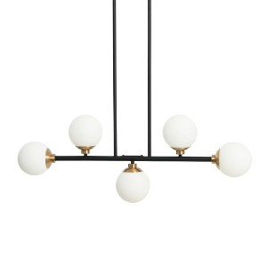 Robert Stevenson Lighting Lorne Metal and Frosted Glass 5-Light Chandelier Matte Black: Mid-Century, ETL Listed, Opal Glass - 1 of 4