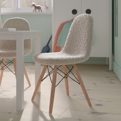 Off-White Faux Sherpa Kids' Cozy Armless Chair with Beechwood Legs