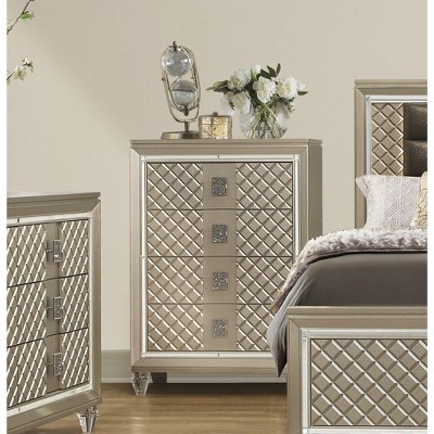 NicBex 2/4 Beveled Mirror Trim Drawer Dresser for Bedroom,Modern Chest of Drawers with Acrylic Feet for Living Room,Entryway,Champagne