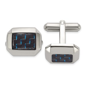 Chisel Stainless Steel Polished with Black and Blue Carbon Fiber Inlay Cuff Links - 1 of 4