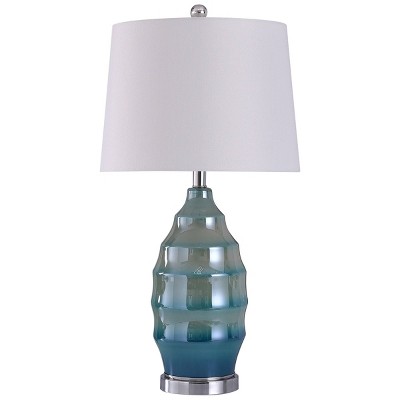 Bella Ribbed Glass Table Lamp with Tapered Drum Shade Silver - StyleCraft