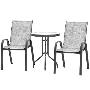 3 Pieces Bistro Set, Small Patio Furniture Set with Stackable Chairs and Glass Table for Backyard, Balcony - 1 of 4