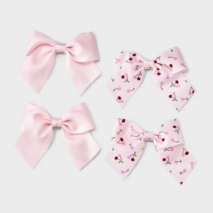 Girls' 4pk Pink & Cherries Bow Clip Set - Cat & Jack™ Pink - 1 of 2