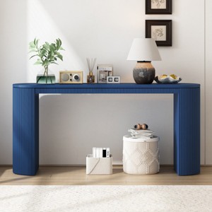 Modern Curved Design Wood Console Table,Entryway Side Table With Vertical Stripe Design Suitable for Living Room Hallway-Cuddlewood - 1 of 4