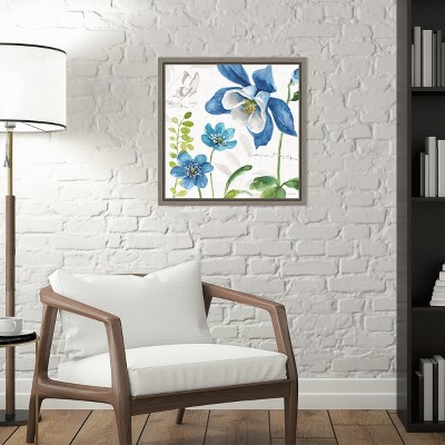 Blue and Green Botanical Framed Canvas Wall Art, 16x16