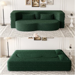 MYINDA Modern Floor Sofa,Convertible Teddy Fabric  Sleeper Sofa Bed,15" Full Size Folding Mattress for Living Room - 1 of 4