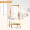 Costway Bamboo Clothes Rack Clothing Rack with Hanging Rod Rattan Shelf & 5 Copper Hooks Coffee/Natural - 3 of 4
