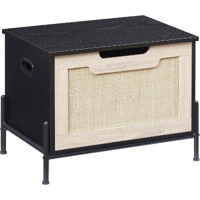 Acekool Rattan Storage Bench - Lift Top Entryway Organizer with Safety Hinges